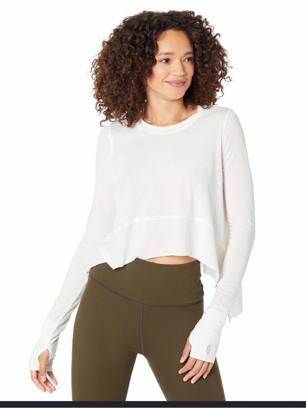 Free People White Long-Sleeve Cropped Layered Tee